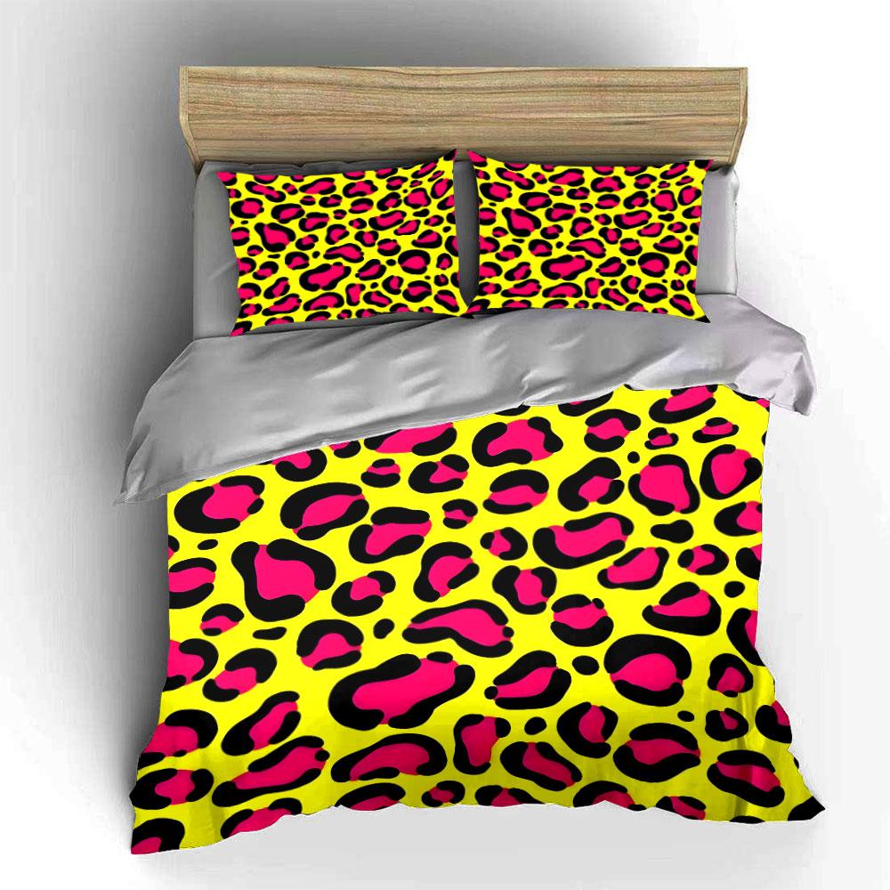 Pink and black leopard-print. Bedding sets Duvet cover sets Duvet covers Pillowcases(1 * Duvet Cover 2 * Pillowcases without duvet insert)