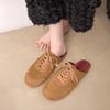 Fashion Baotou Slippers Autumn New Round Toe Deep Mouth Spliced Suede Front Lace-up Soft Sole Anti-slip Wear-resistant Flats