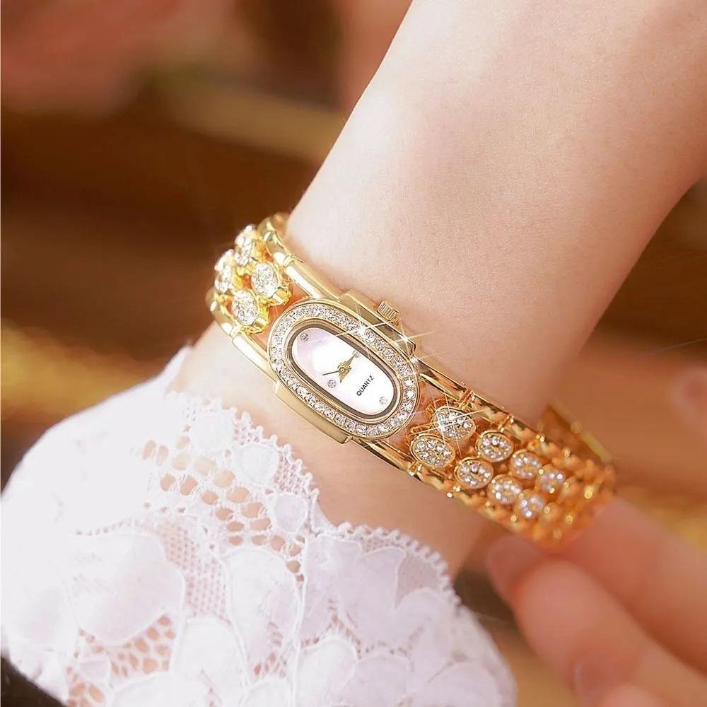 Bracelet Stainless Steel Quartz Vintage Watch Rhinestone Wristwatch for Women Gifts