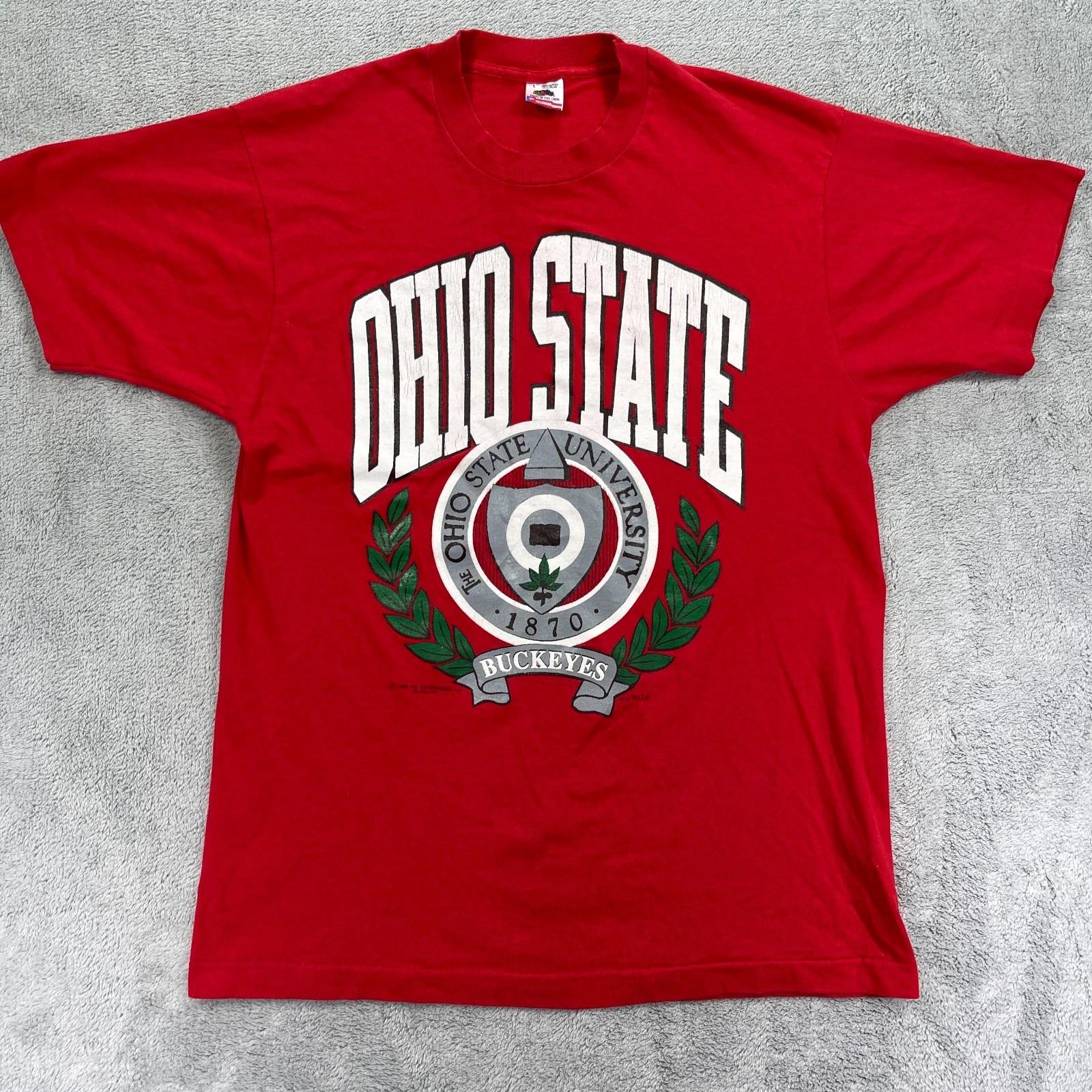 

Винтажная красная футболка Ohio State Buckeyes по американскому футболу, мужская, размер L, одинарный шов, 88 г. 2XL