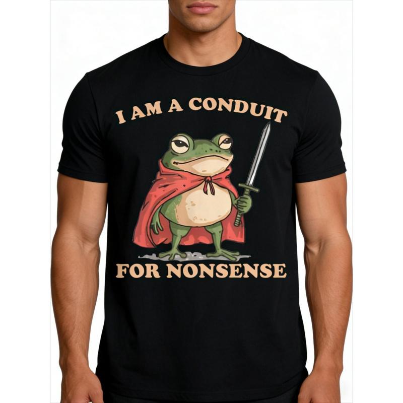 Frog Meme Funny Cowboys I Am A Conduit for Nonsense T-Shirt, Unisex Cotton Casual Round Neck Outdoor Short Sleeve T-shirt with Slight Stretch,