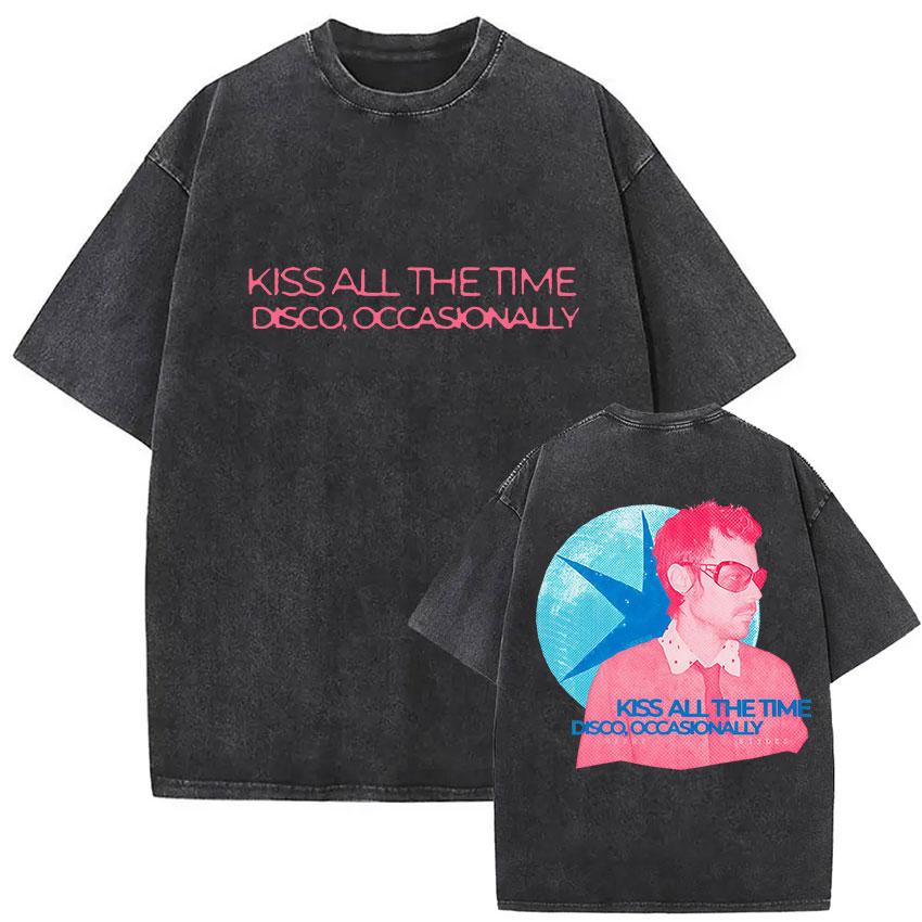 Kiss All The Time Disco Occasionally Tour Vintage Washed T Shirt Men Women High Quality Oversized Cotton Tshirt Streetwear