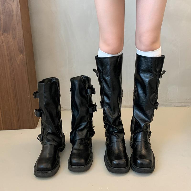 Vintage thick heel mid-height boots western cowboy stack boots knight boots early autumn martin boots women's boots