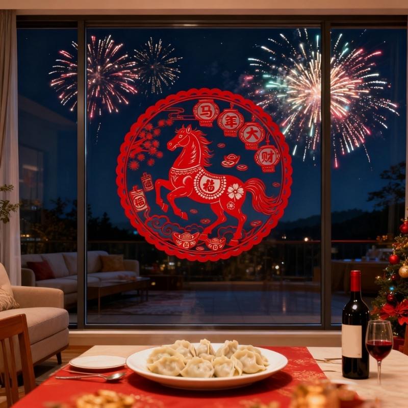 20Pcs 2026 Year of Horse Window Sticker Static Cling Sticker Traditional Paper Cut PVC Window Clings Festival Decoration