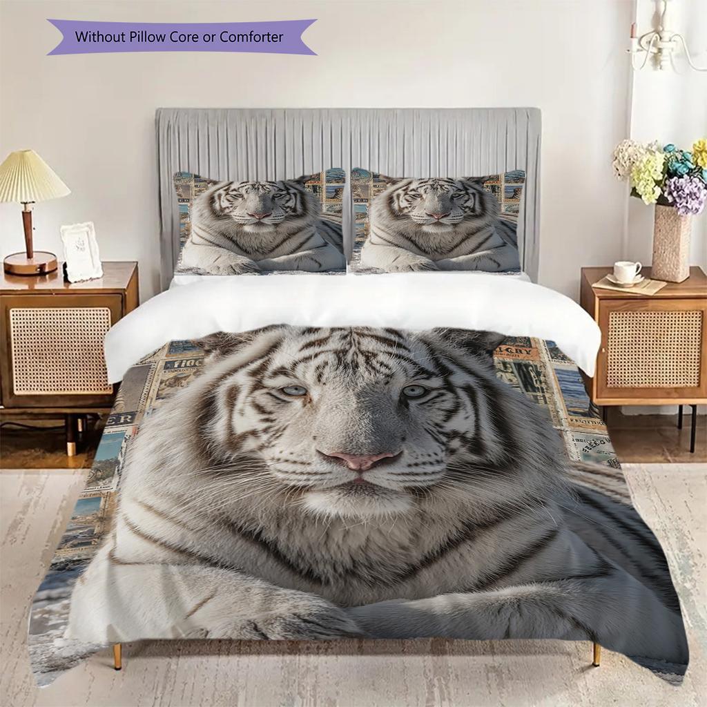 White Tiger Pattern Bedding Quilt Set Quilt Cover Pillowcase Home Decoration Birthday Gift (1 * duvet cover + 2 * pillowcase, without core)