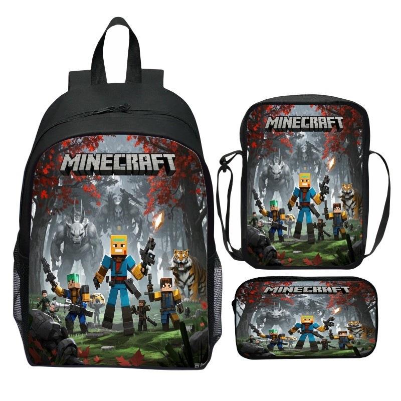 Minecraft Film Nadruk 3-częściowy Zestaw Plecaków Dzieci Kreskówka Szkolny Plecak Chłopcy Dziewczynki Prezenty Niebieski