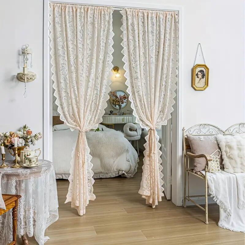 1pc French Lace Floral Curtains Tulle Window Blind Screen Curtain Living Room Luxury European Lace Sheer Curtains Home Decor