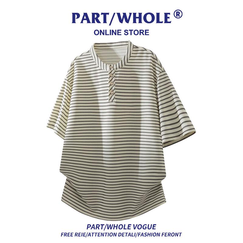 PART/WHOLE Men s Striped Henley Neck Short Sleeve T-Shirt 3XL