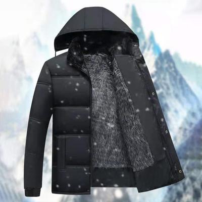 Winter Down Coat Solid Color Stand Collar Plush Highly Warm Zip-up Men Jacket for Outdoor