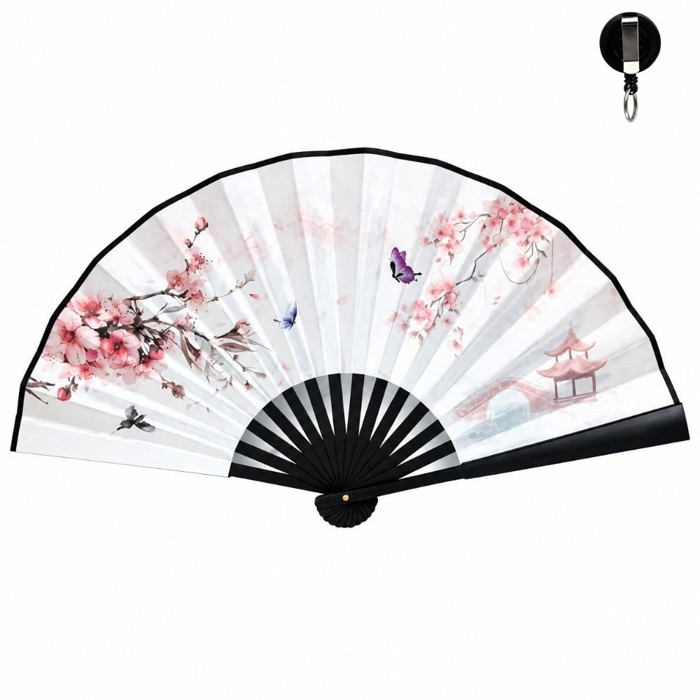 Portable Chinese Folding Fan Retractable Cord Ancient Style Hand Fan Home Ornament