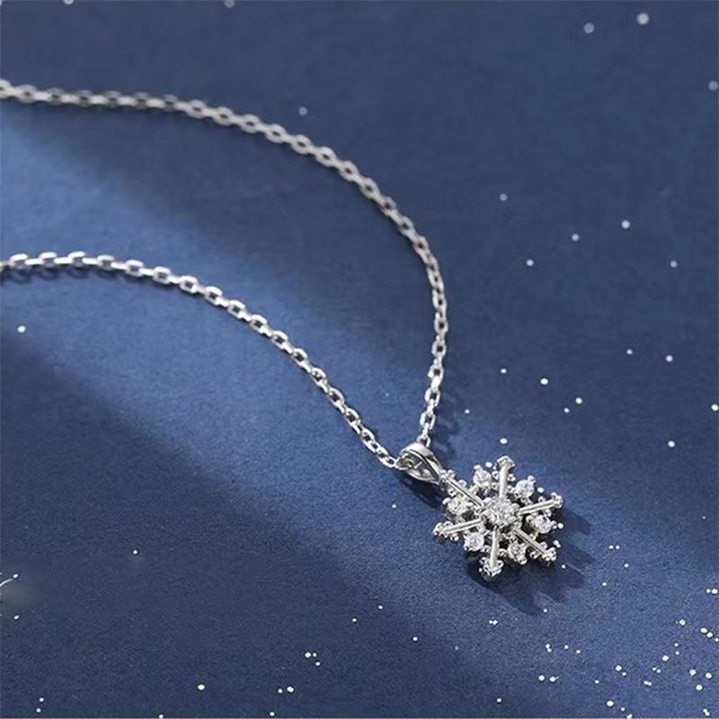 925 Sterling sølv snøfnugg anheng halskjede for kvinner Glitrende kragebenskjede choker bryllupsfest gave