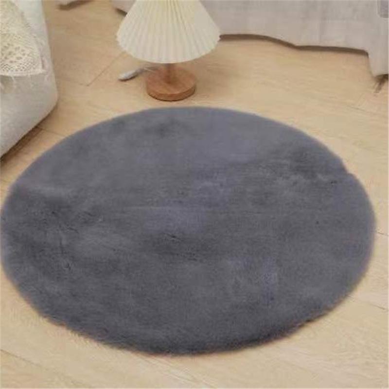 Runder Plüsch-Teppich in Kaninchenfell-Optik für Wohnzimmer, Schlafzimmer, Schminktischhocker oder Stuhlkissen