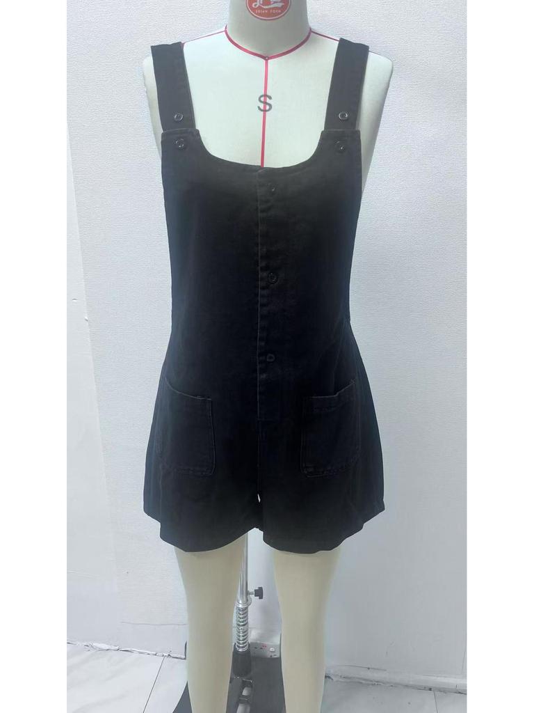 2025 European & American Women's Slim Fit Denim Overall Shorts