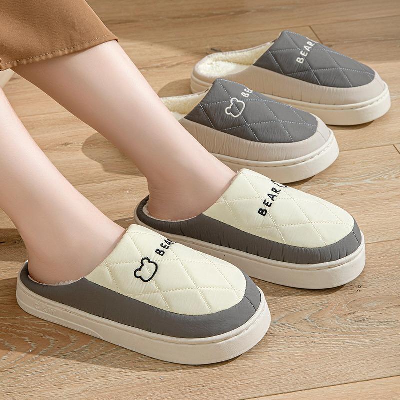 Cotton Slippers Men's Autumn and Winter Couples Plaid Simple and Fashionable Indoor Home Use Thickened Warm Plush Cotton Slippers Women