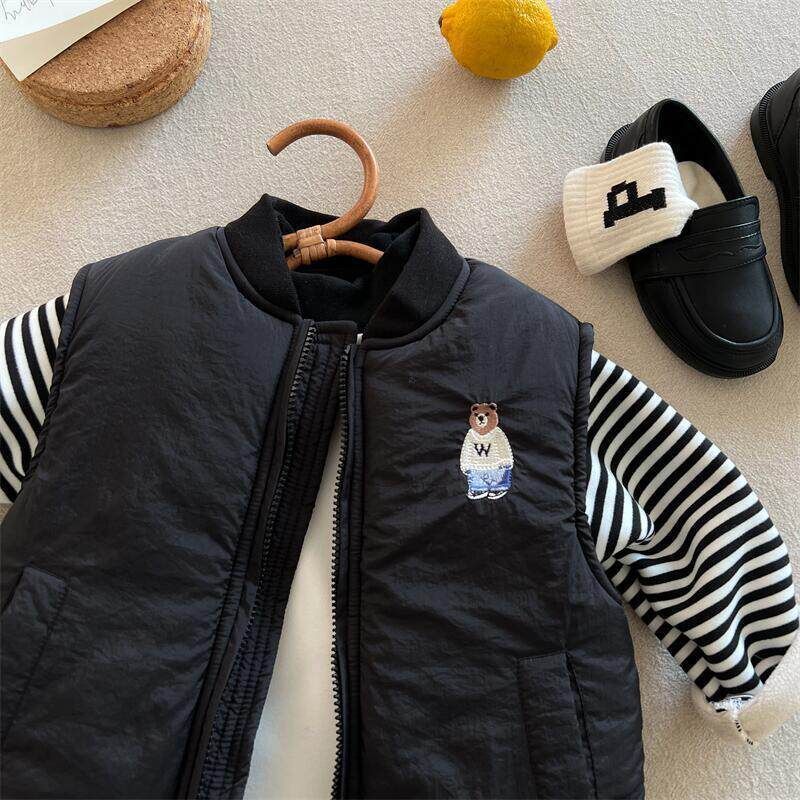 

Детский хлопковый жилет для мальчиков, зимний жилет с бейсбольным воротником, куртка, детский, согревающий, без рукавов, для девочек, с вышивкой, топ 100cm