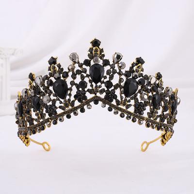 Vintage schwarze Kristall-Brautkrone, königliche Königin, Braut-Tiaras, Kopfschmuck, Abschlussball, Hochzeit, Haarschmuck, Kopfschmuck