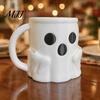 Reusable Wide Mouth Tumbler Halloween Ice Cream Mug with Spoon Holder, 3D Printed Cute Ghost Mug, Coffee Slot Drinking Cup Pen Holder Decor, Christmas