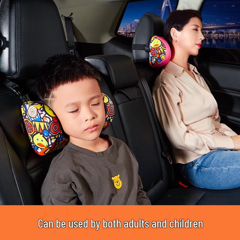 Children's Cartoon Memory Foam Car Neck and Lumbar Pillow Set for Headrest and Rear Seat