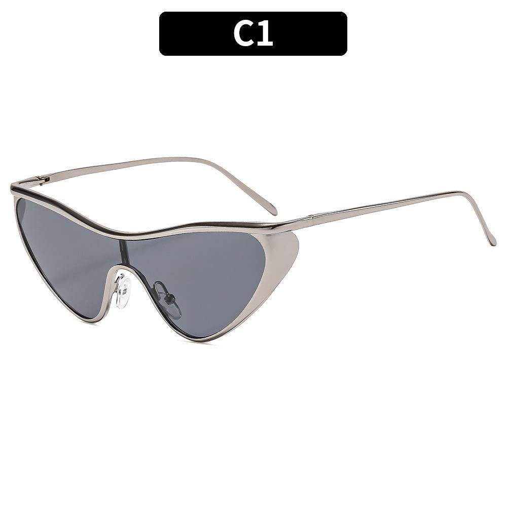 Women's sunglasses, men's and women's fashion metal one-piece cat's eye sunglasses