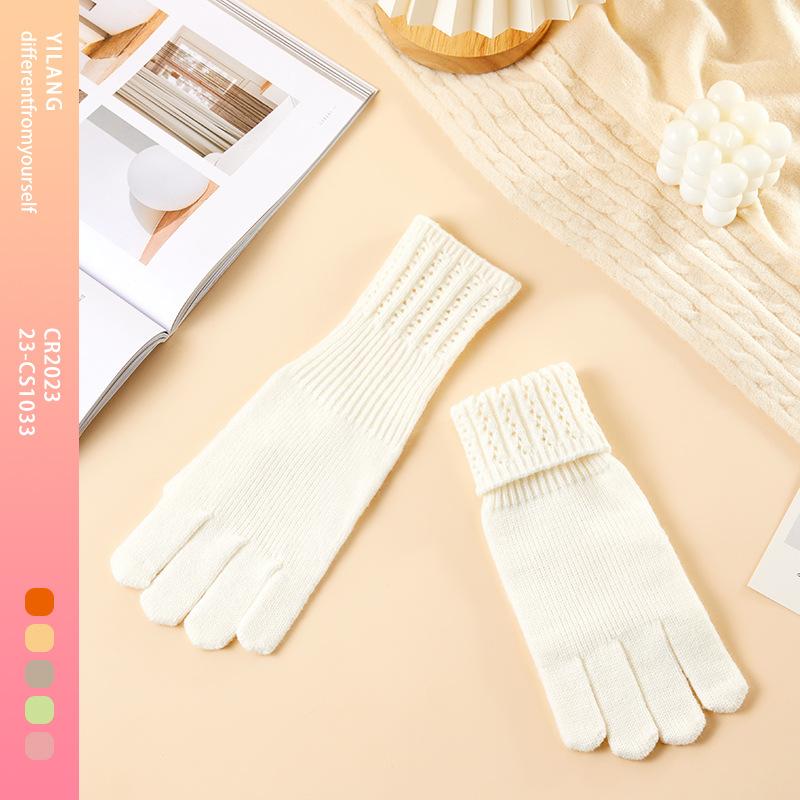 Winter Women's Warm and Velvet Dew fingered Knitted Gloves Five Finger Solid Color Wool Gloves Cold Touch Screen Gloves