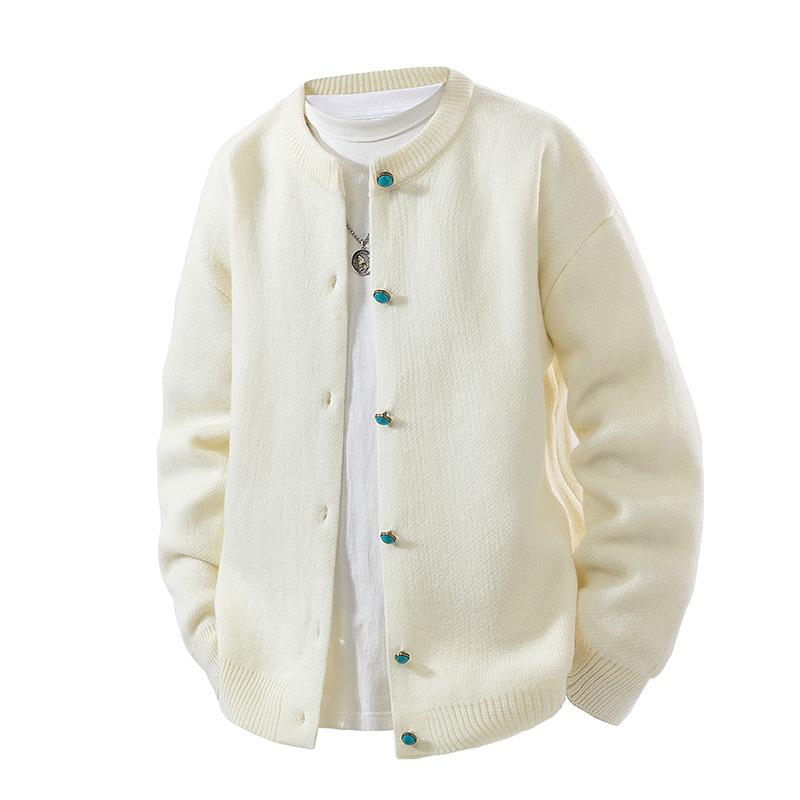 

Men s Solid Color Round Neck Button Long Sleeve Cardigan Sweater Knitted Thread Fashion Casual Top 6XL білий