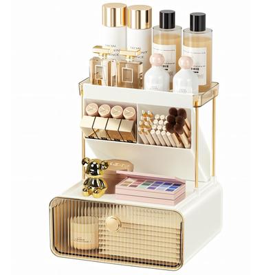 Yazi Kosmetický úložný box Velký úložný box na make-up Štětce Koupelnový úložný box Kosmetika Péče o pleť Stolní organizér s roztomilým dárkem pro ženy Box, 4 patra, Kapacita,