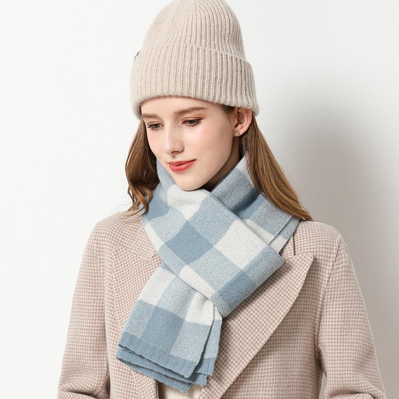 Pure wool scarf winter women's versatile plaid cute girl senior sense 2025 warm shawl scarf tide
