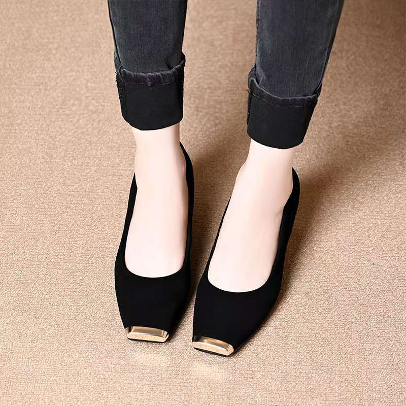 French high heels women's 2025 new fashion simple metal iron head shallow mouth temperament commuter thick heel four seasons single shoes