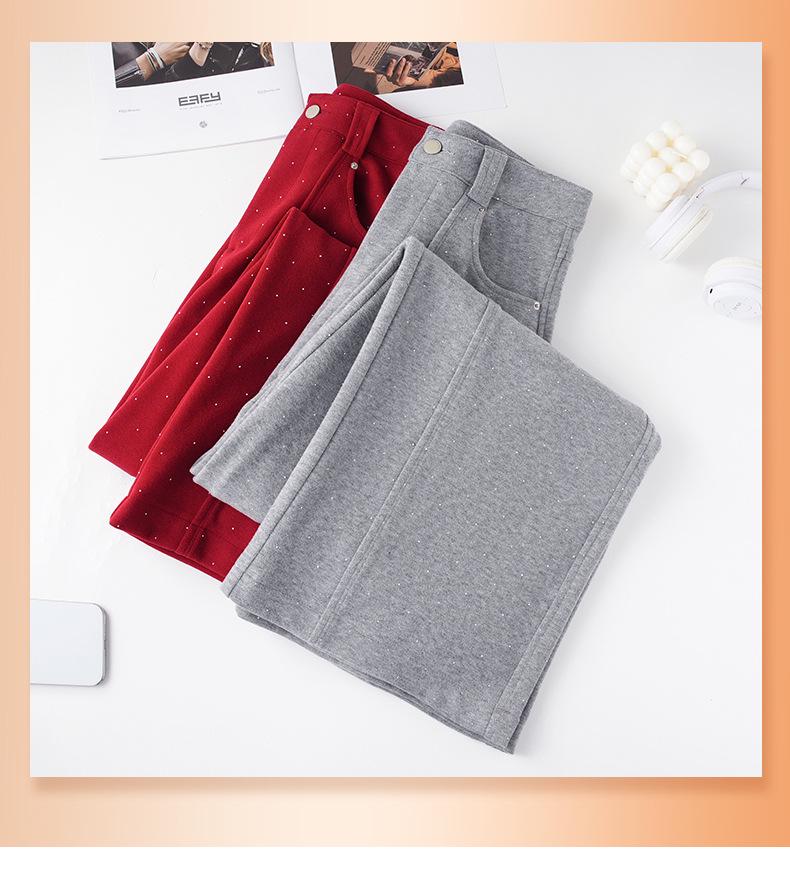 Women's Loose Autumn Winter Straight Leg Red Casual Pants - Slimming Wide-Leg Banana Shaped Sweatpants
