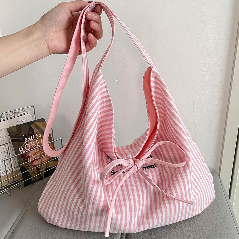 Casual Striped Letter Single-shoulder Bag, Niche Large-capacity Handbag, Shopping Bag