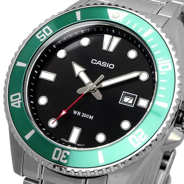 Casio Standard Analog Sports 200m Water Resistant Watch MDV-107D-3AV Men's Green Bezel Metal Band