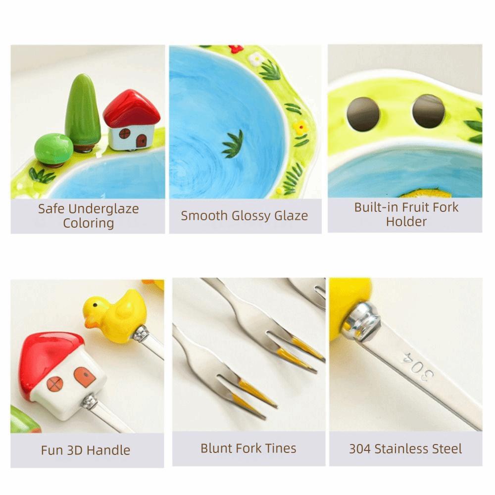 Little Duck House Shape Fruit Bowl with Fork Cartoon Snack Plate Creative Salad Plate Living Room