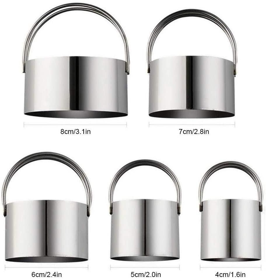 Juego de 5 cortadores de galletas redondos de acero inoxidable con mango para repostería.