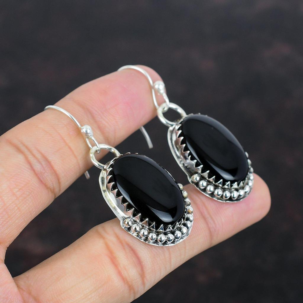 Örhängen i svart onyx Naturlig ädelsten Örhänge 925 Sterlingsilver Örhänge Handgjorda Örhängen Smycken i svart onyx Gåvor till fru Antikt örhänge