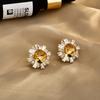 Real Gold Electroplating Light Luxury High-end Fashion Full Zirconium Sunflower Ear Clips Super Flash Exquisite Temperament Celebrity Elegant Earrings