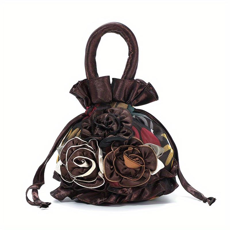 

Fashion lace coin purse with drawstring suitable for parties with three-dimensional flower decoration