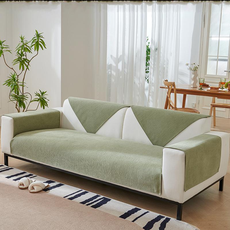 Four Seasons Universal Chenille Sofa Cover Sofa Pad Solid Color Striped Sofa Mat for Living Room Non-Slip L Shaped Couch Cushion