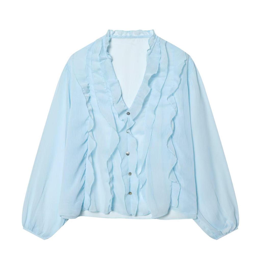 European Style 2026 Women's Polka Dot Ruffle Blouse