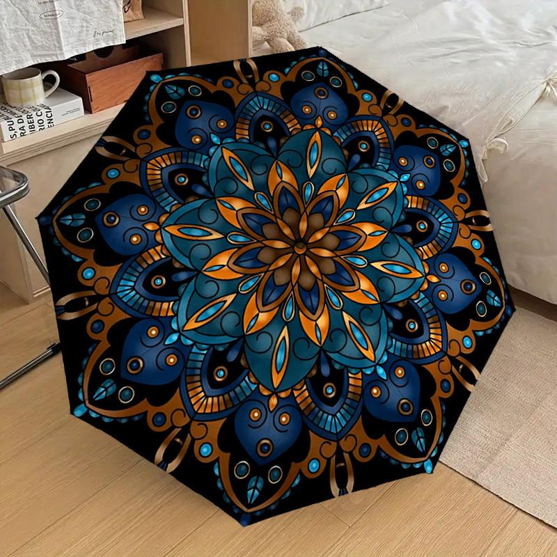 1pc Mandala Artwork Automatic Umbrella Durable Iron Frame & Plastic Handle, Gift for Men & Women, Sturdy Construction yy250905162