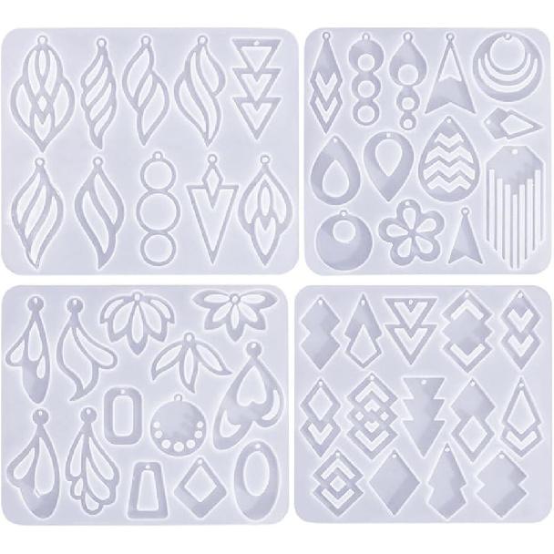 Geometric Earrings Mold Zcargel 4PCS Hollow Geometric Earrings Mold Casting Silicone Earring Resin Molds DIY Earring Mold for Jewelry Pendants