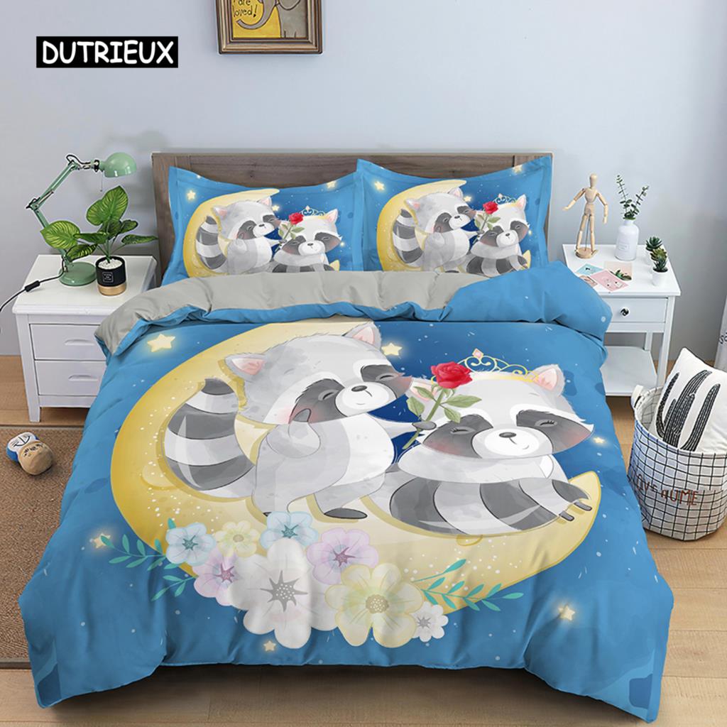 Bettbezug-Set mit Cartoon-Tiermotiv, für Kinder, Löwe, Nilpferd, Giraffe, Muster, Bettwäsche-Set aus Polyester, Einzel-, Zwillings-, Queen-Size- und King-Size-Bettbezug