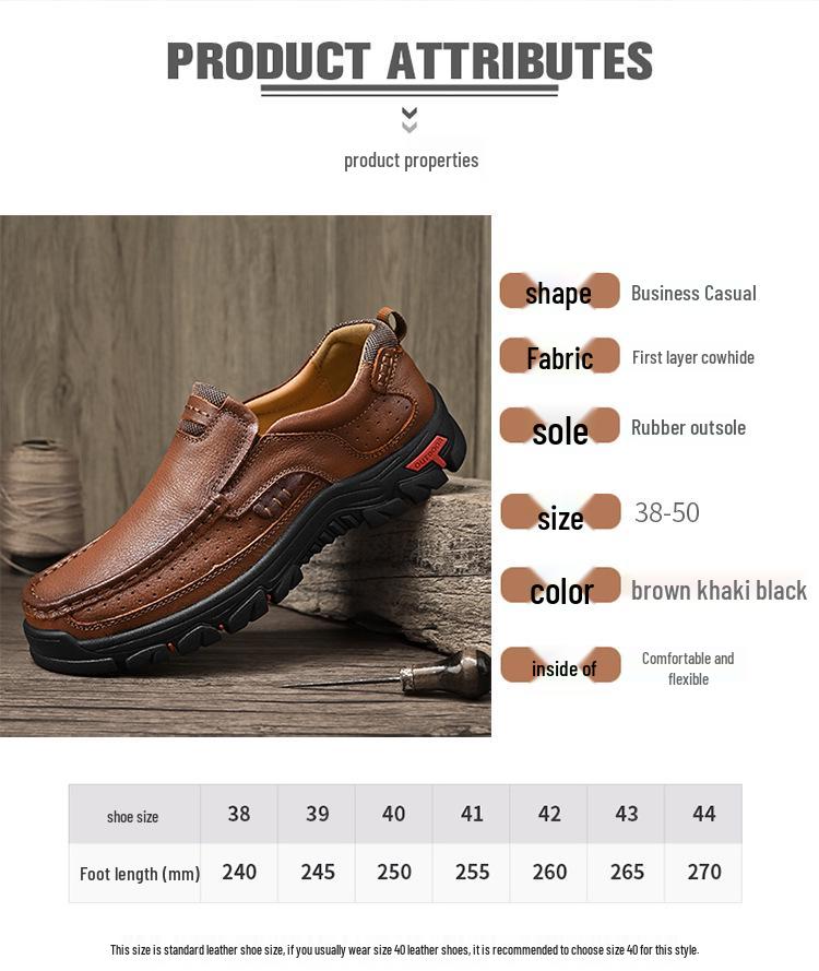 Men's Outdoor Casual Slip-On Leather Shoes - Large Size, Non-Slip, Wear-Resistant, Soft Sole