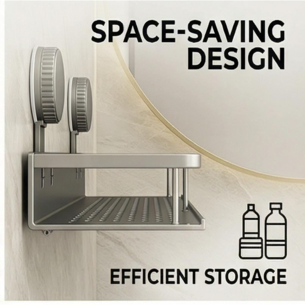 Suction Cup Storage Rack for Bathroom Washstand, Wall-Mounted, No-Drill, Toilet and Washroom Organizer