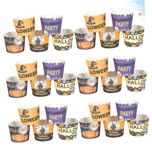Garneck 150pcs Standing Cake Pans, Cupcake Stands, Baking Cupcake Cups, Gold Paper Cups, Halloween Cupcake Wrappers, Pumpkin Baking Cups, Ghost Decora