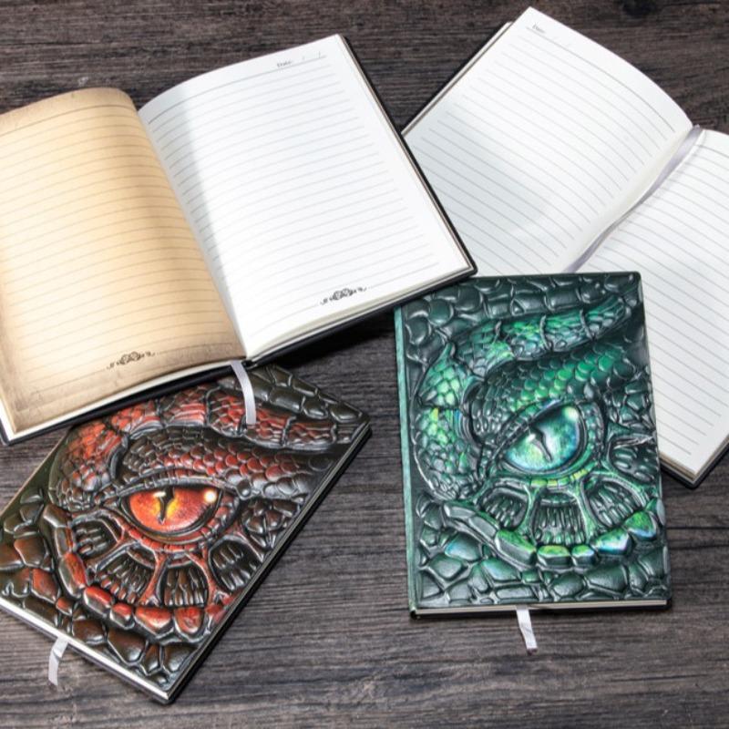 Journal mit Drachenaugen-Textur und Lederfutter, Einzigartiges Relief-Notizbuch, Exquisites Geschenk für Sammler