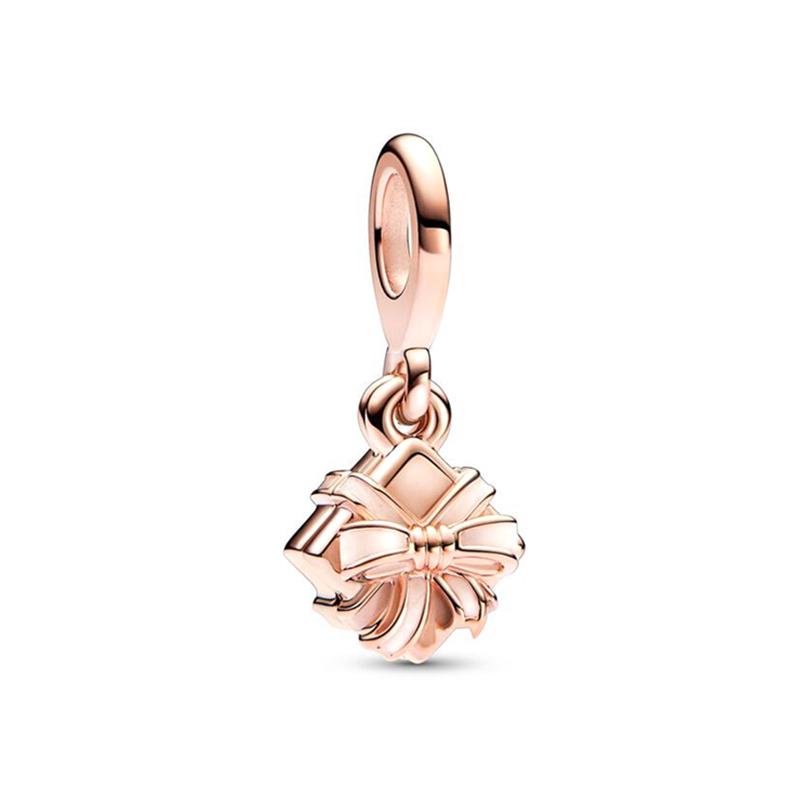 Rose gold plated Exquisite Bead Sparkling Pink Hot Air Balloon Dangle Charm for Women fit European Original Bracelet DIY Jewelry