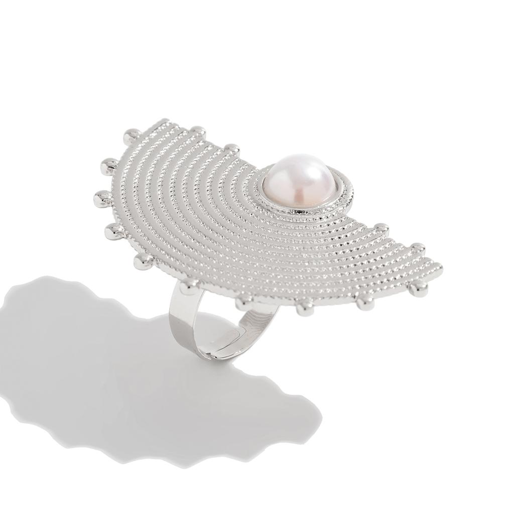 Salircon Anello Vintage Geometrico Colore Oro a Forma di Ventaglio per Donna Design di Personalità Anello Regolabile in Metallo a Forma di Piuma Gioielli di Tendenza