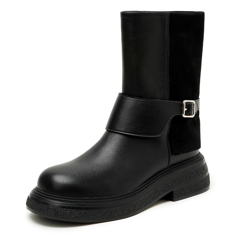 

Cowhide version~ Cai Wenjing same Martin boots 2025 new knight boots polished and old western cowboy boots short boots 40