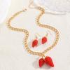 Sweet Big Strawberry Enamel Pendant Earrings Necklace Cute Exaggerated Fruit Women Jewelry