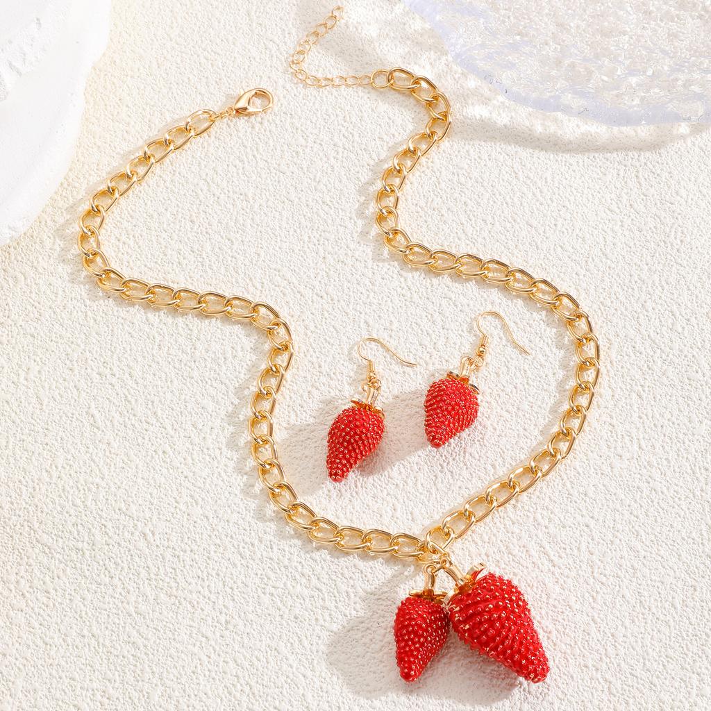 Sweet Big Strawberry Enamel Pendant Earrings Necklace Cute Exaggerated Fruit Women Jewelry